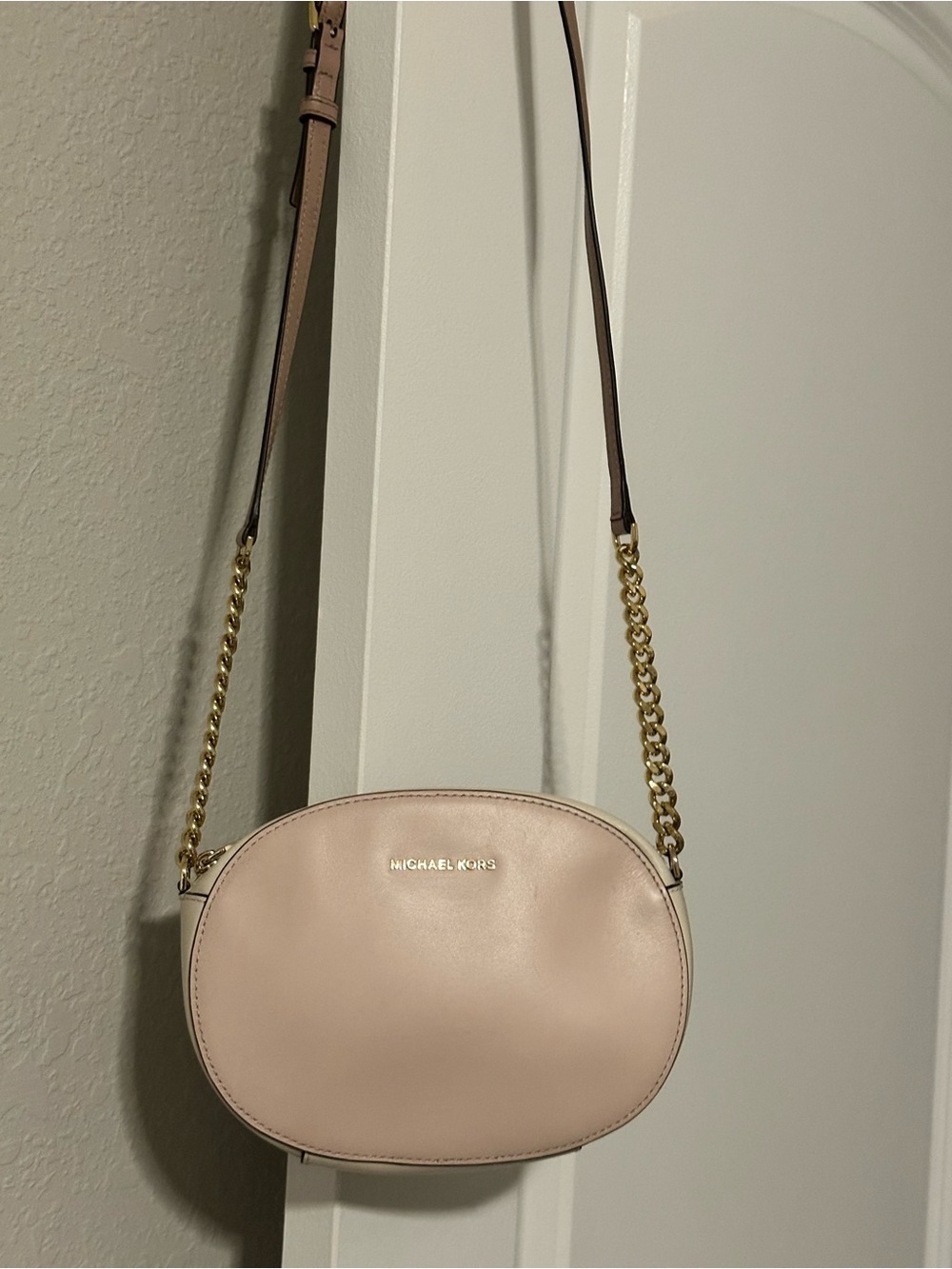 Michael Kors Light Blush Pink Leather Crossbody with Gold Chain